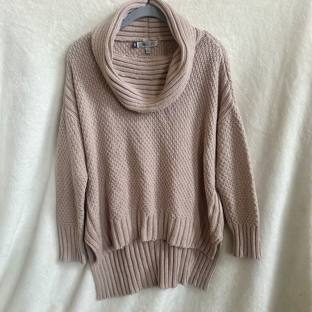 Jennifer Lopez Blush Pink Metallic Cowl Neck Sweater Size Small